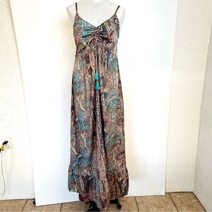 Karma Highway Fit Flare paisley tassels Hippie Boho Maxi Dress One Size